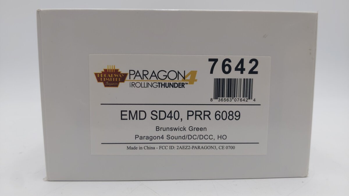 Broadway Limited 7642 HO PRR EMD SD40 Diesel Locomotive Paragon4 Sound/DCC #6089 EX/Box