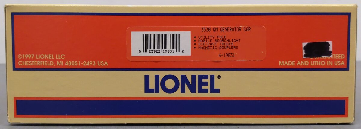 Lionel 6-19831 O Gauge GM Operating Generator Car with Searchlight EX/Box