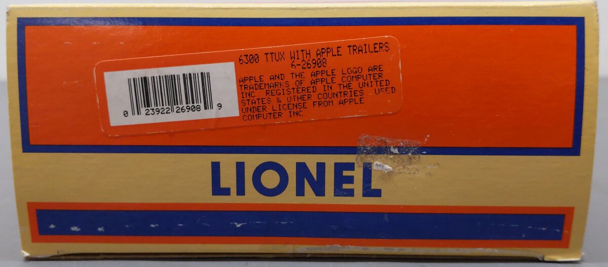 Lionel 6-26908 O Gauge T.T.U.X. Flatcars w/Apple Computer Trailers EX/Box