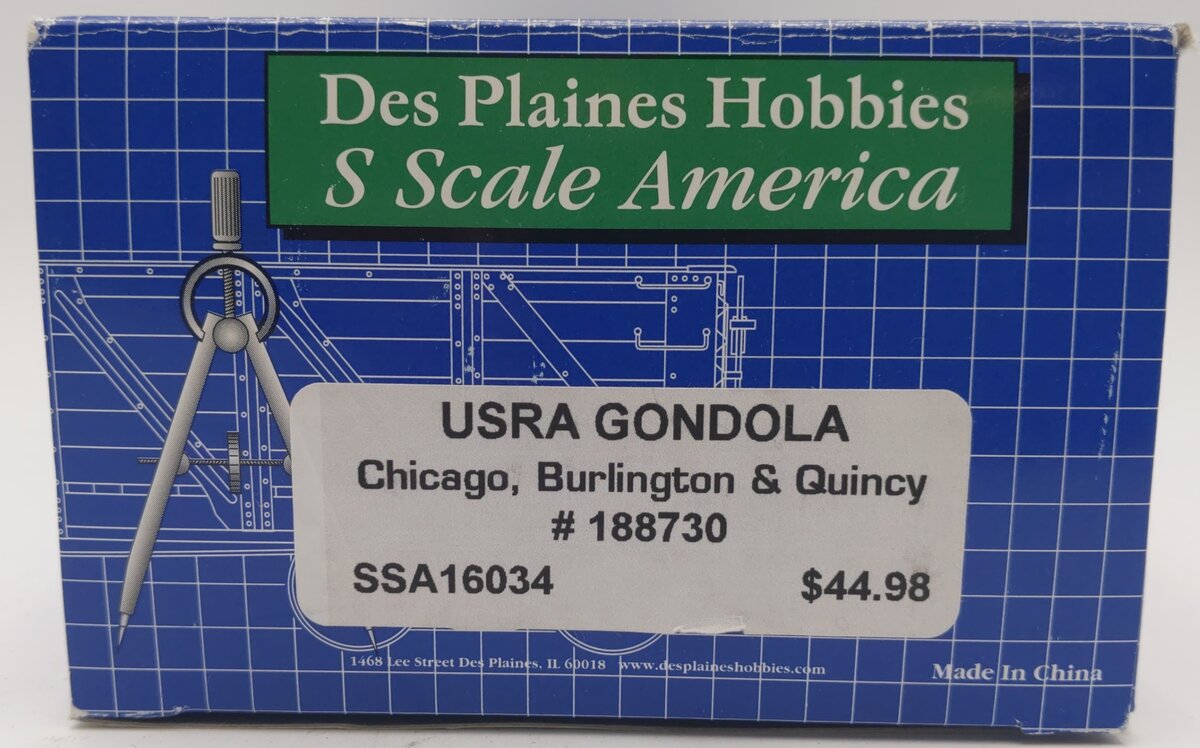 Des Plaines Hobbies SSA16034 S Chicago Burlington & Quincy USRA Gondola #188730 EX/Box