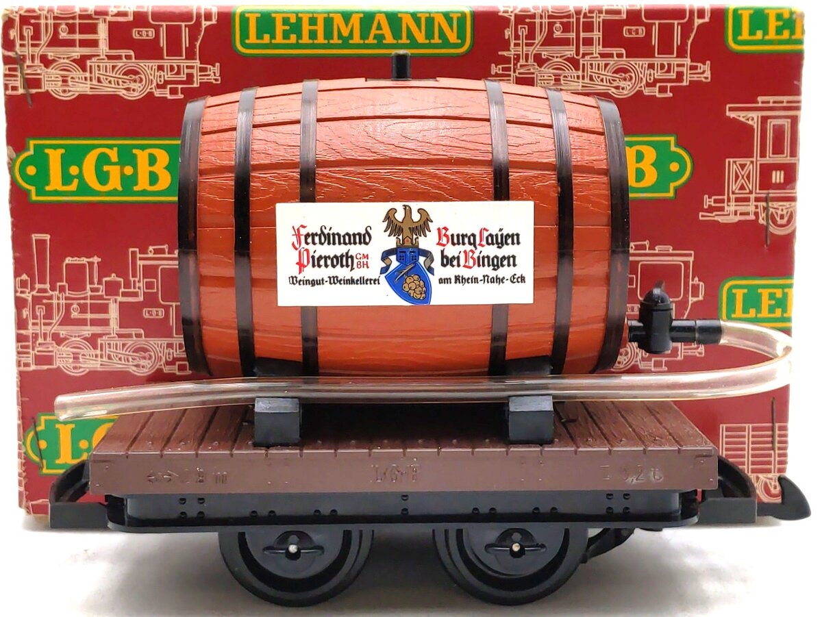 LGB 4047 G Scale Flatcar with Ferdinand Pieroth Whiskey Barrel LN/Box