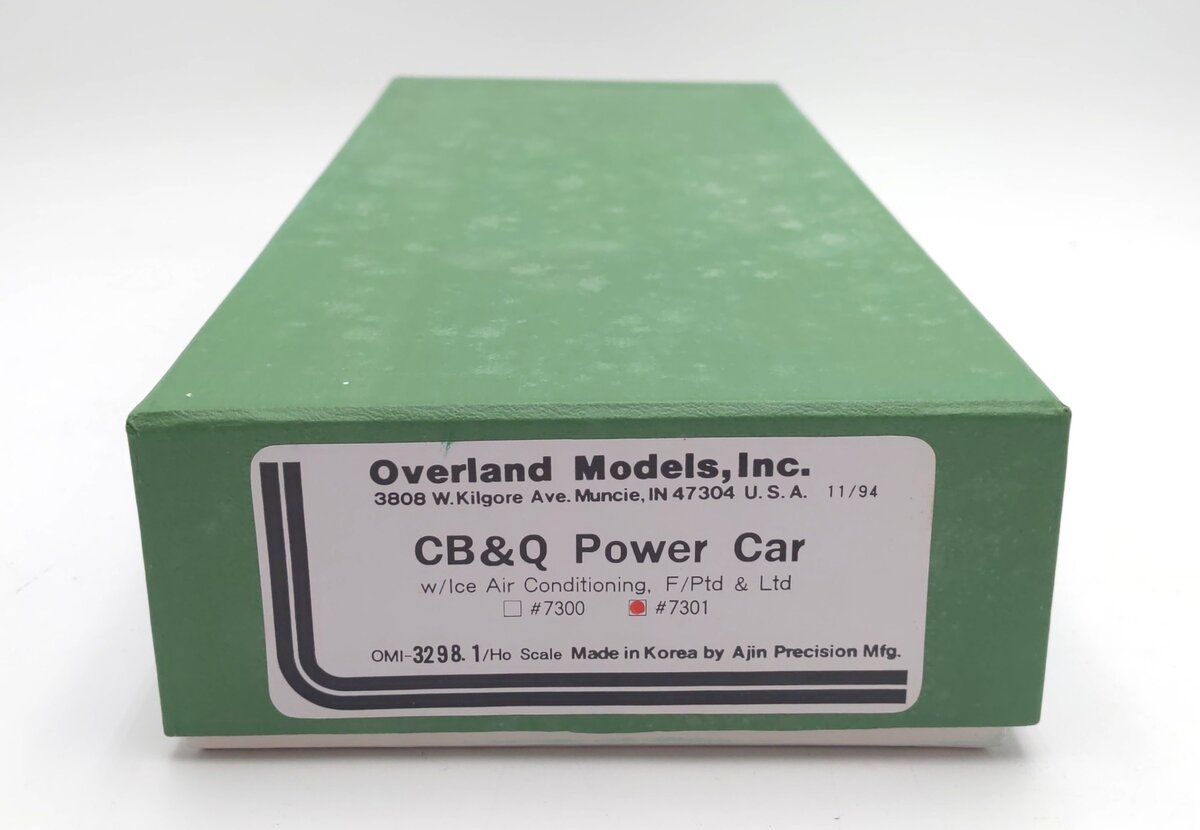 Overland 3298.1 HO BRASS CB&Q Power Car #7301 w/Interior & Lights MT/Box