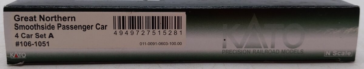 Kato 106-1051 N Scale Great Northern Smoothside Passenger Cars 4 Car (Set A) EX/Box