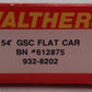 Walthers 932-8202 N Scale BN 54' GSC Flat Car #612789 VG/Box