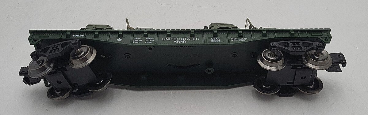 Menards 279-3380 O Army Flatcar w/ Two Jeeps #10836 LN/Box