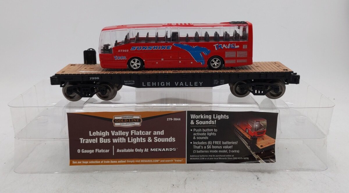 Menards 279-3844 O Lehigh Valley Flatcar w/ Travel Bus EX/Box