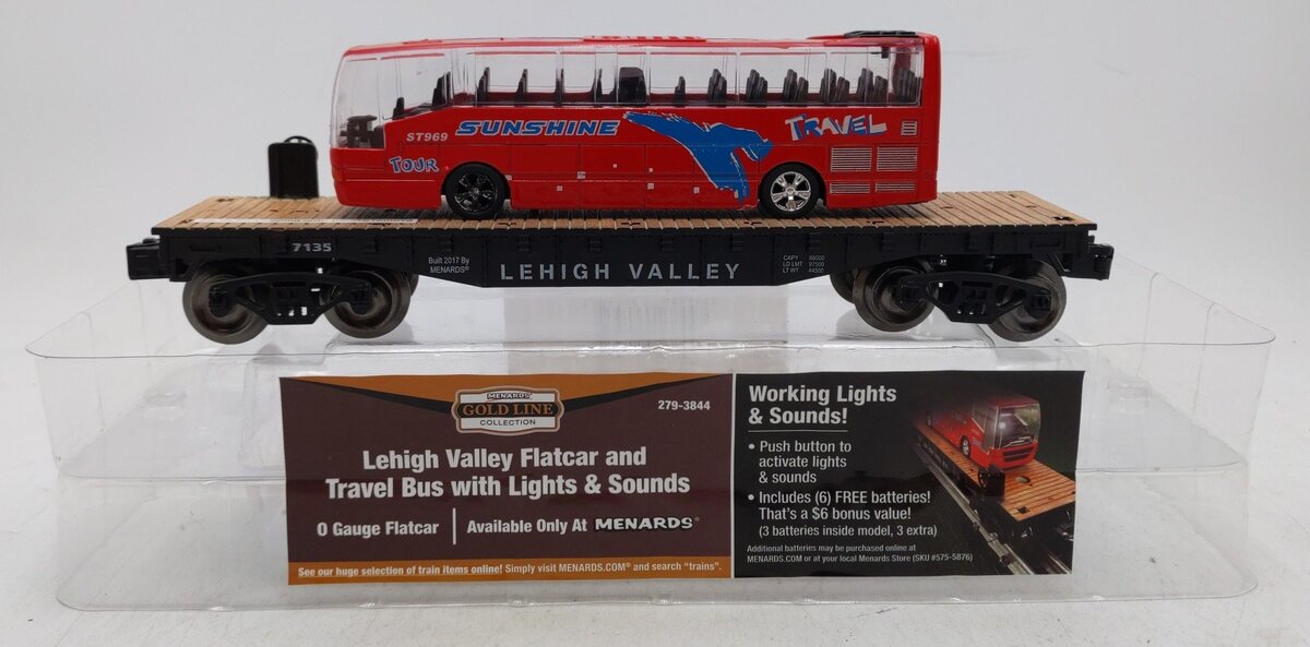 Menards 279-3844 O Lehigh Valley Flatcar w/ Travel Bus EX/Box