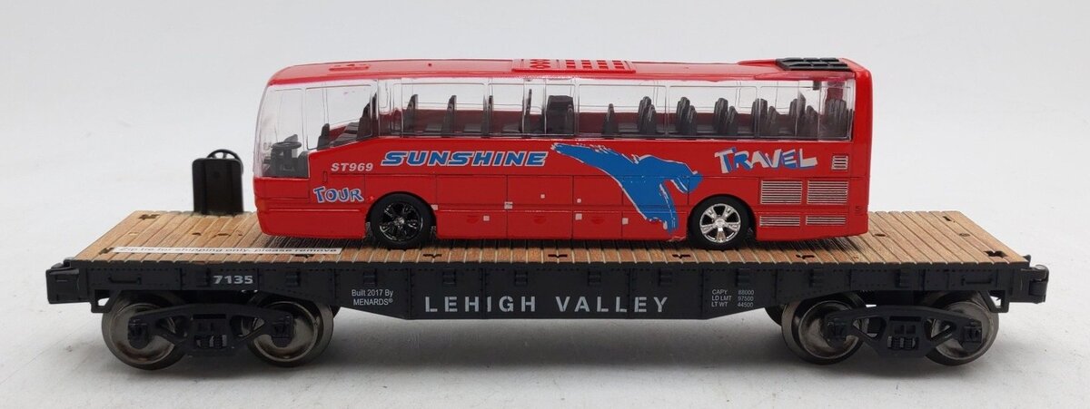 Menards 279-3844 O Lehigh Valley Flatcar w/ Travel Bus EX/Box