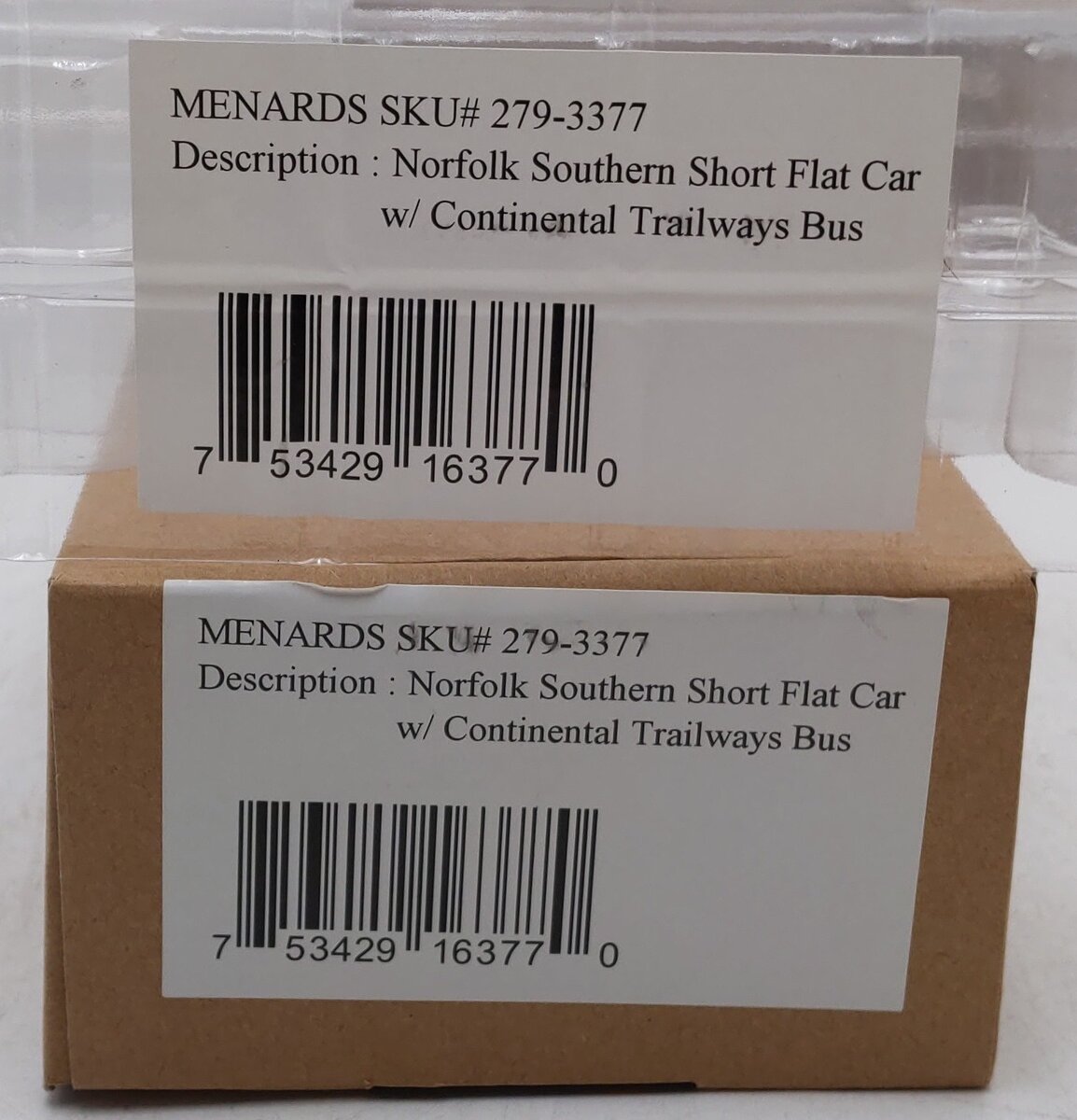 Menards 279-3377 O Norfolk Southern Flatcar w/ Continental Trailways Bus #2596 EX/Box