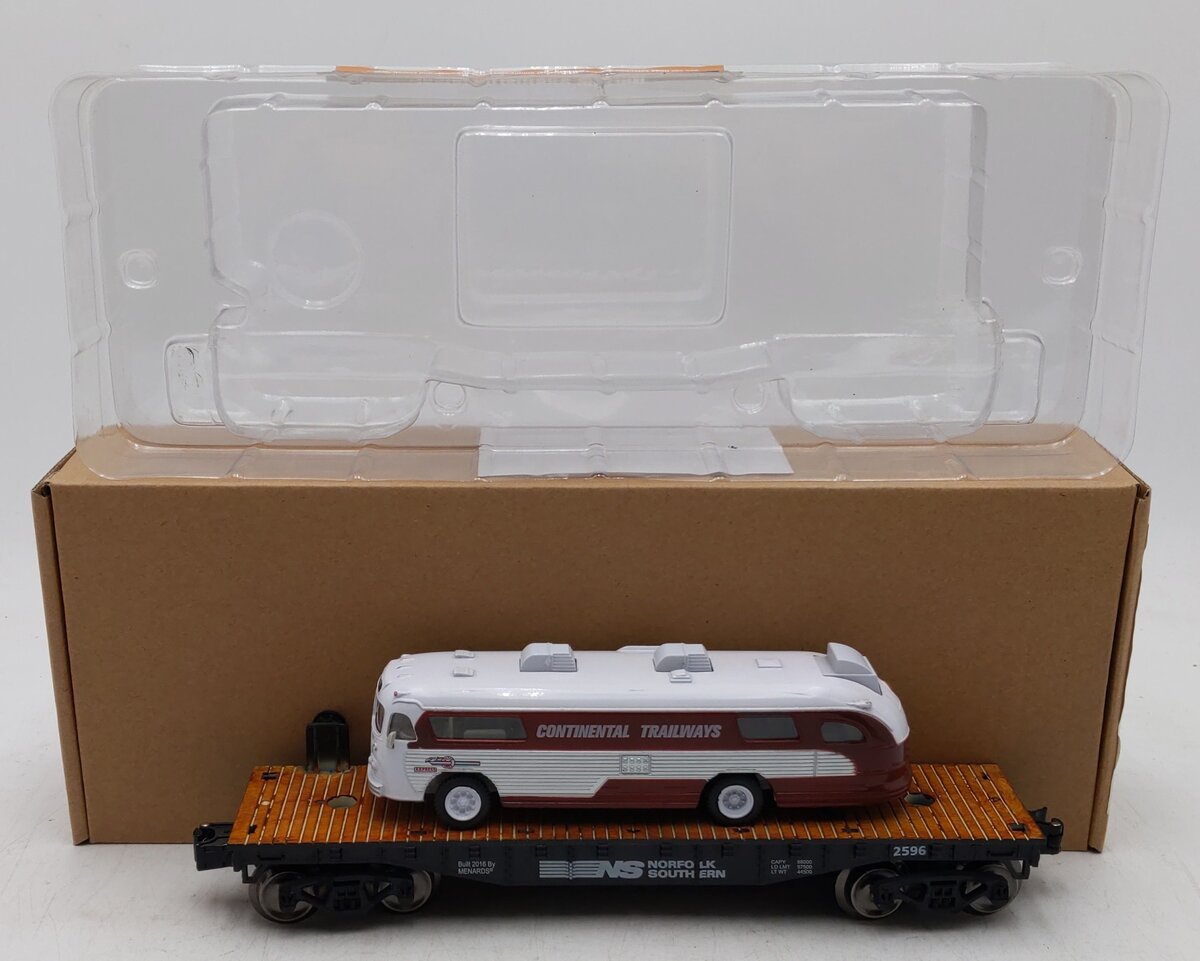Menards 279-3377 O Norfolk Southern Flatcar w/ Continental Trailways Bus #2596 EX/Box