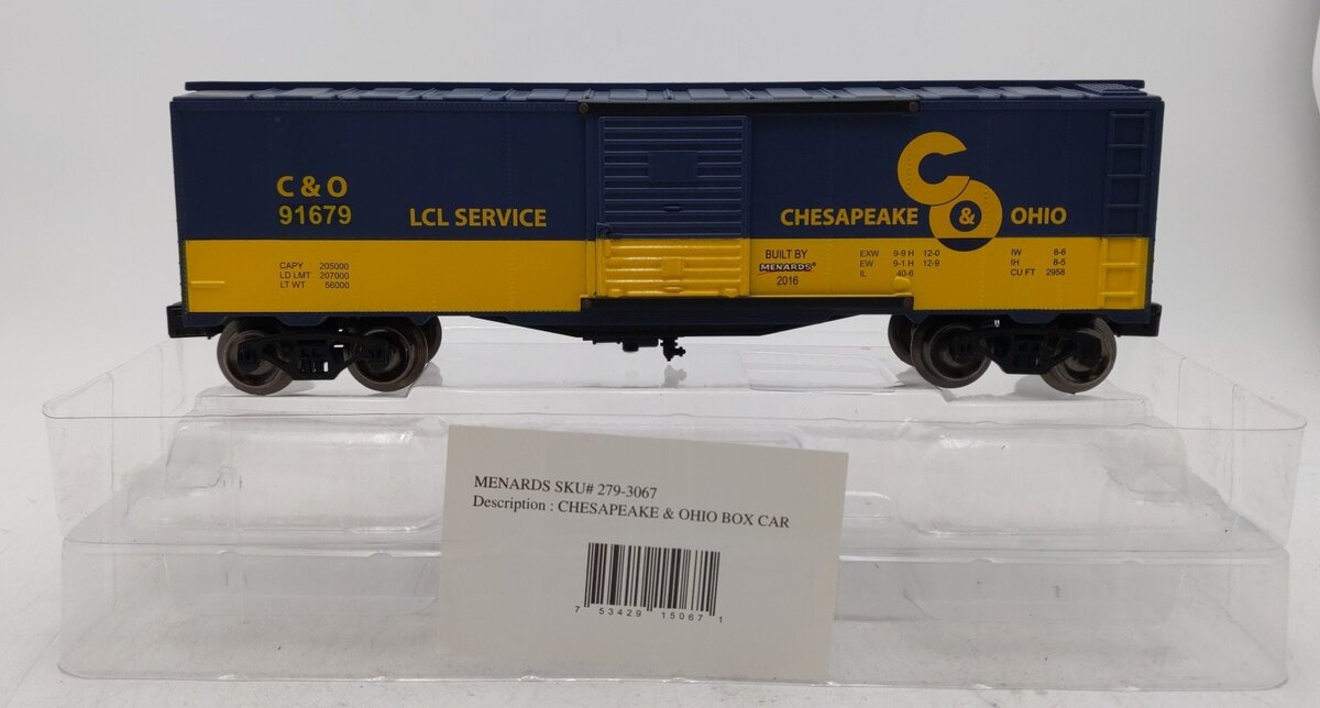 Menards 279-3067 O Gauge Chesapeake & Ohio Boxcar #91775 EX/Box