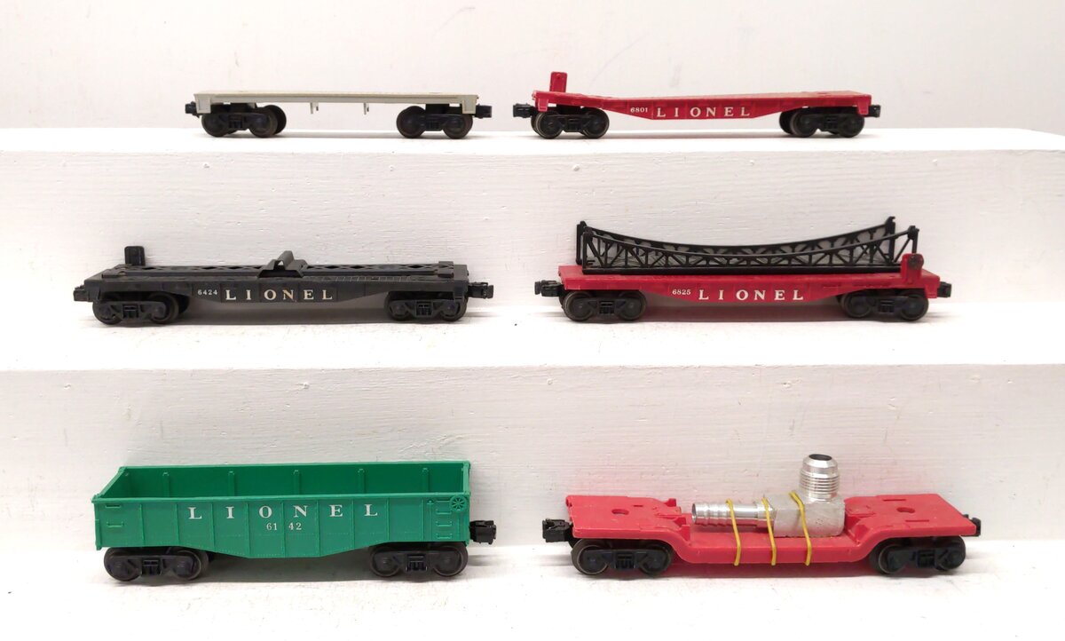 Lionel O Gauge Assorted Freight Cars: 6424, 6142, 6825, 6801 [6] VG