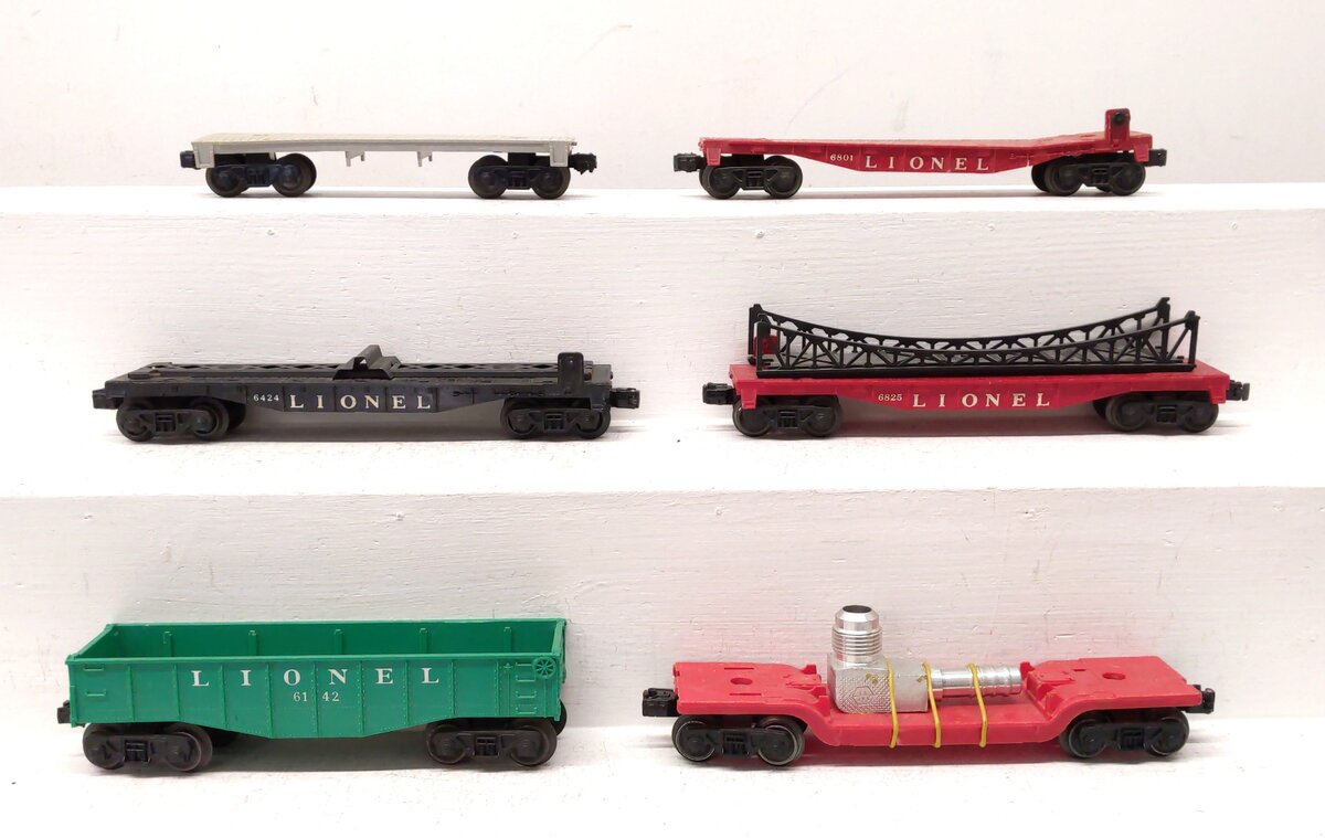 Lionel O Gauge Assorted Freight Cars: 6424, 6142, 6825, 6801 [6] VG