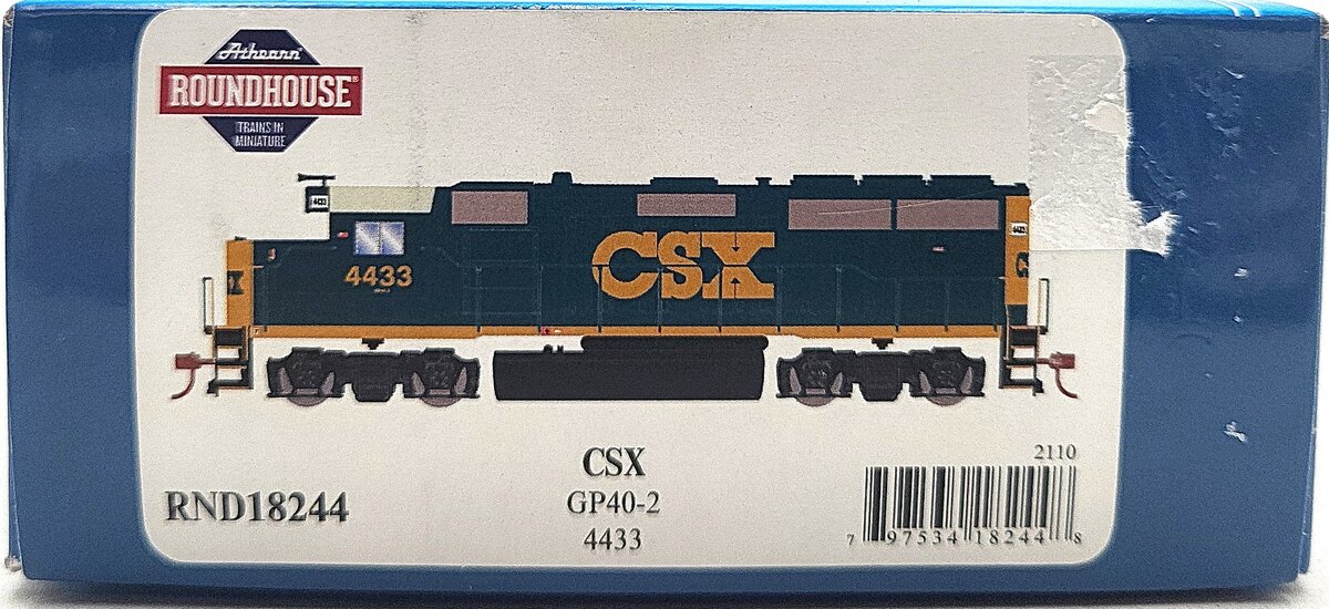 Roundhouse 18244 HO CSX GP40-2 Diesel Locomotive Standard DC #4433 LN/Box