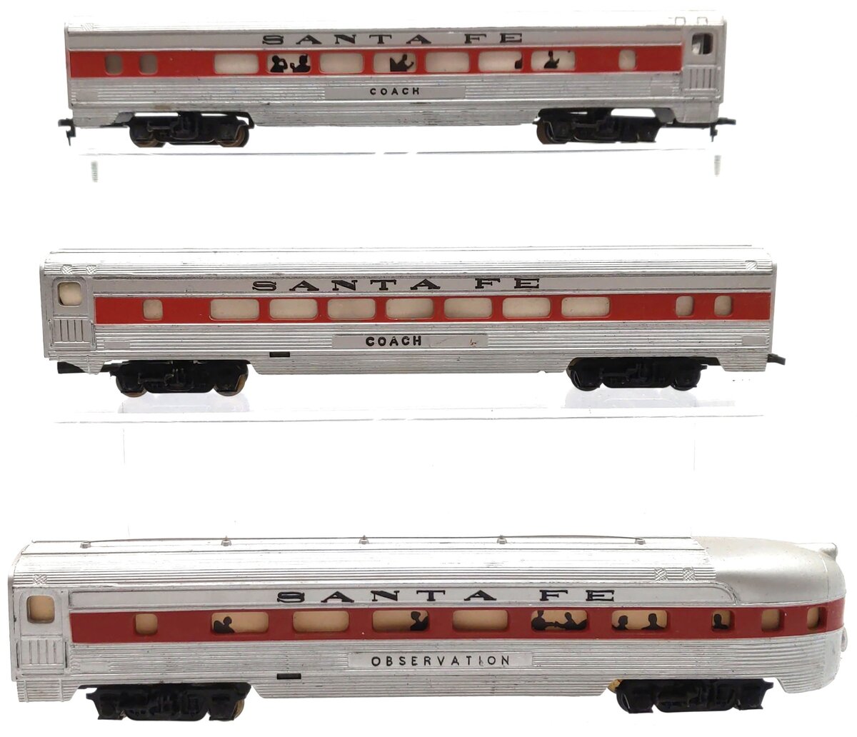 Tyco HO Scale Santa Fe Passenger Cars: Coach, Observation [3] VG