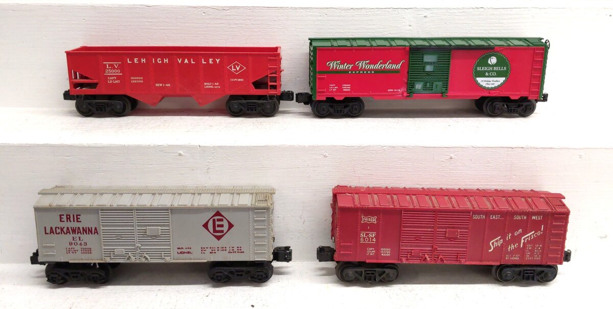 Lionel O Gauge Assorted Freight Cars: 6014, 6076, 9043, 23152 [4] VG
