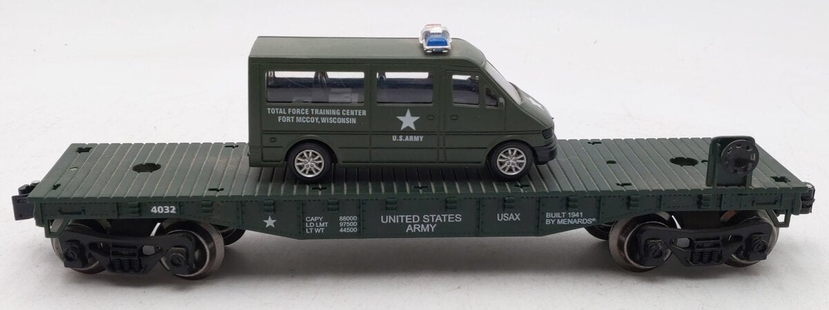 Menards 279-3449 O Gauge Army Flatcar with Military Van #4032 EX/Box