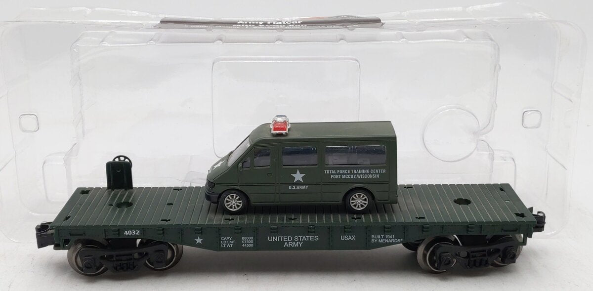 Menards 279-3449 O Gauge Army Flatcar with Military Van #4032 EX/Box