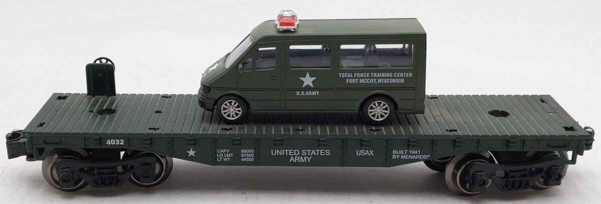 Menards 279-3449 O Gauge Army Flatcar with Military Van #4032 EX/Box