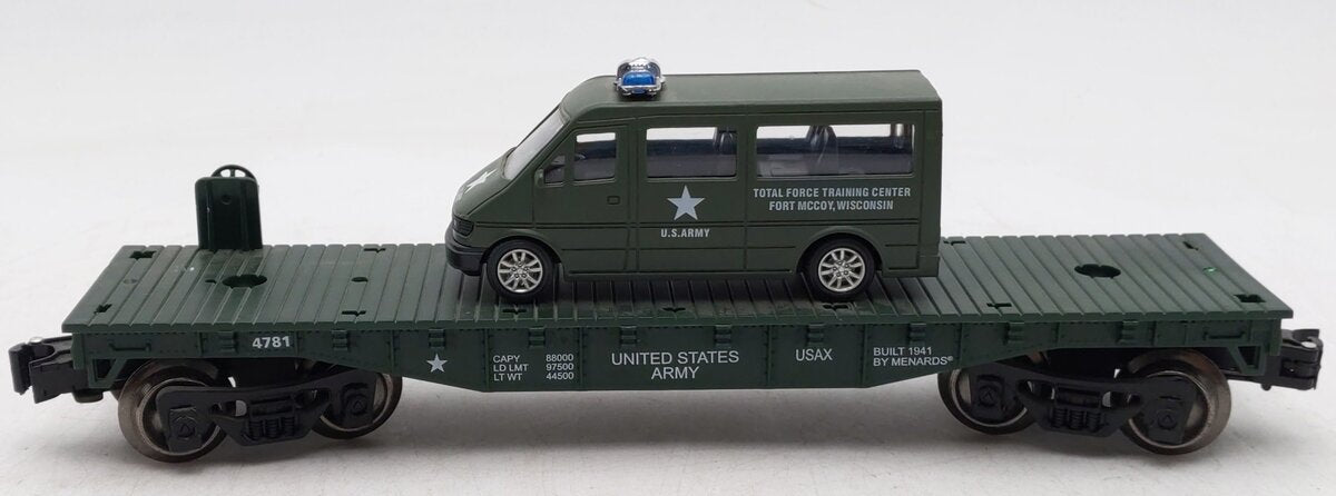 Menards 279-3449 O Gauge Army Flatcar with Military Van #4781 EX/Box
