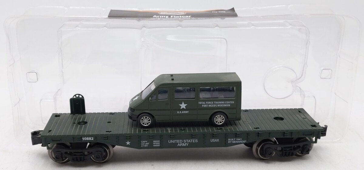 Menards 279-3449 O Gauge Army Flatcar with Military Van #10882 VG/Box