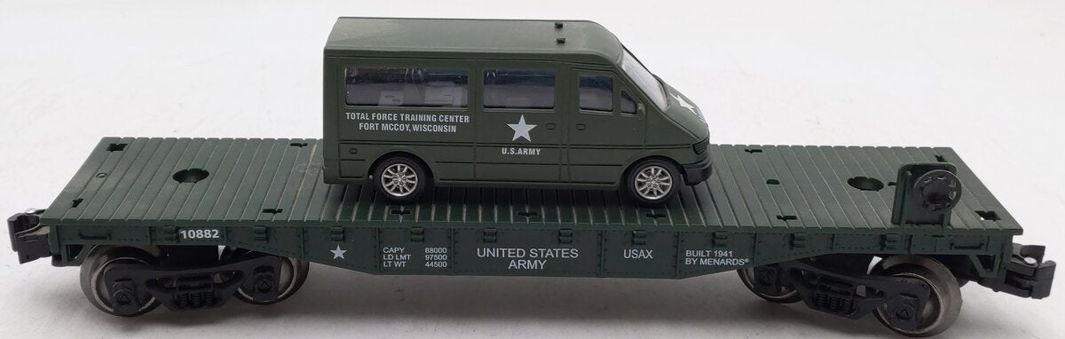 Menards 279-3449 O Gauge Army Flatcar with Military Van #10882 VG/Box