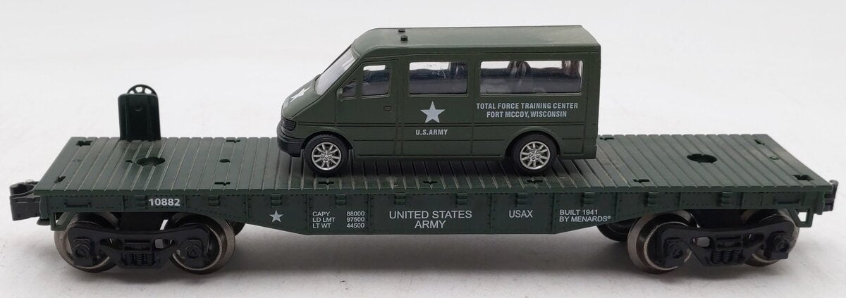 Menards 279-3449 O Gauge Army Flatcar with Military Van #10882 VG/Box