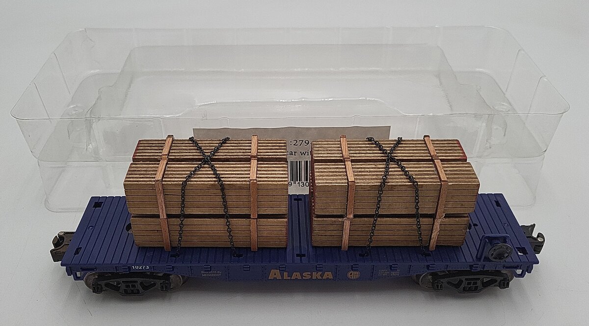 Menards 279-0840 O Gauge Alaska Flatcar W/ Lumber Load #10273 LN/Box