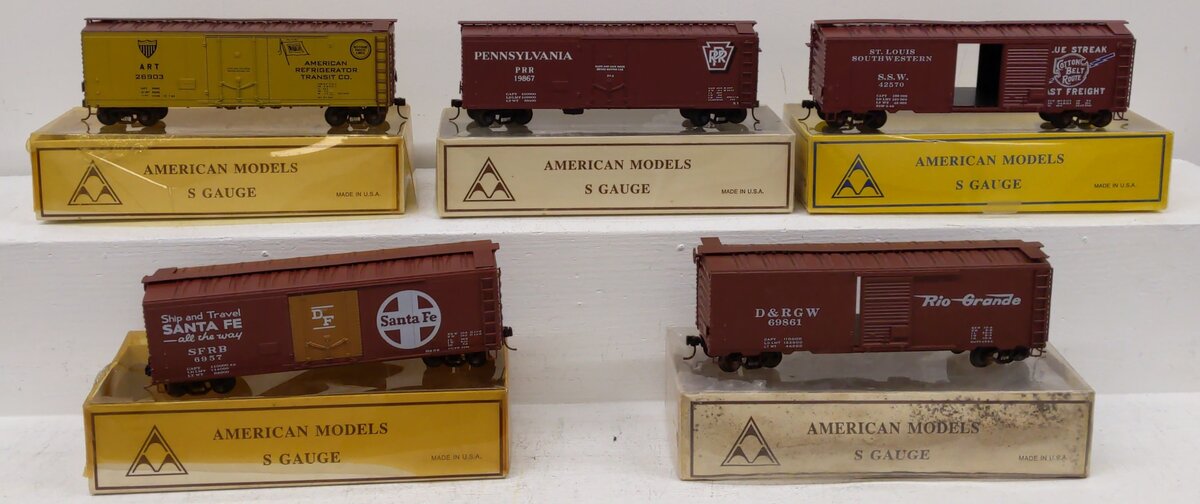 American Models S Scale Assorted Freight Cars #19867,69861,42570,6957,26903 [5] VG/Box