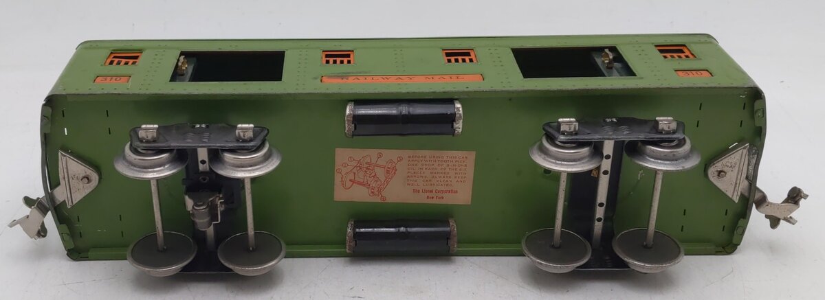 Lionel 310 Vintage Standard Gauge Illuminated Pea Green/Orange Baggage Car #310 EX