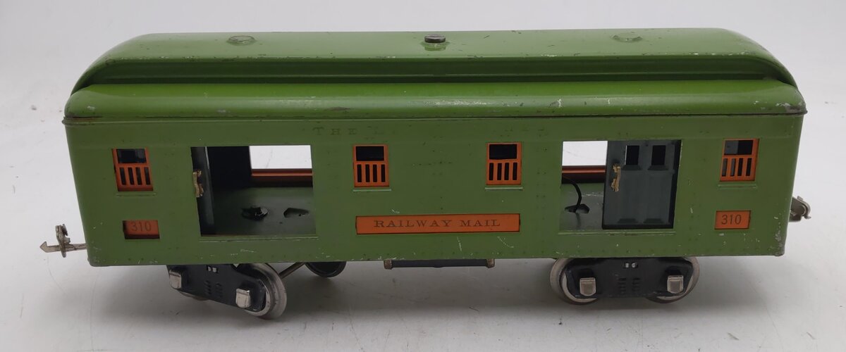 Lionel 310 Vintage Standard Gauge Illuminated Pea Green/Orange Baggage Car #310 EX