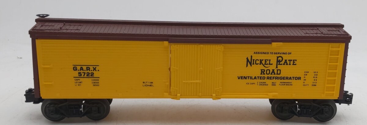 Lionel 6-5722 O Gauge Nickel Plate Road Woodside Reefer #5722 LN