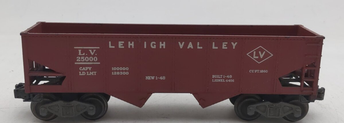 Lionel 6456 Vintage O Lehigh Valley Maroon 2-Bay Hopper Car VG
