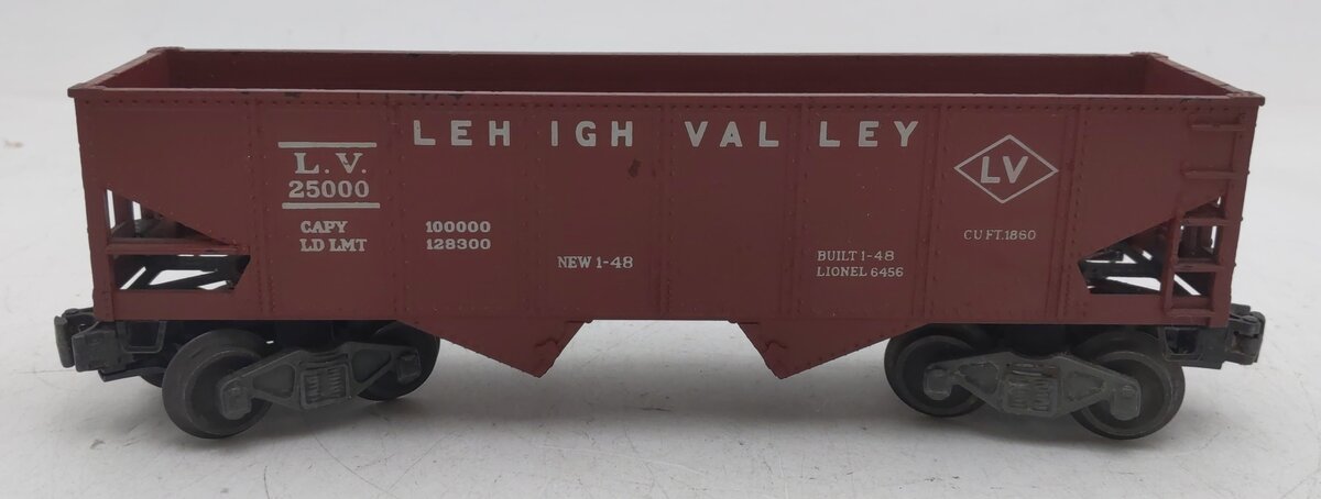 Lionel 6456 Vintage O Lehigh Valley Maroon 2-Bay Hopper Car VG