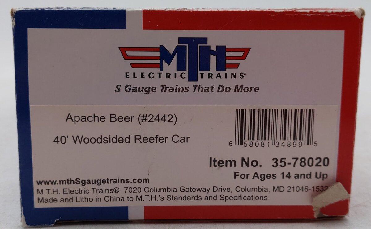 MTH 35-78020 S ABCX Apache Beer 40' Woodsided Reefer #2442 EX/Box