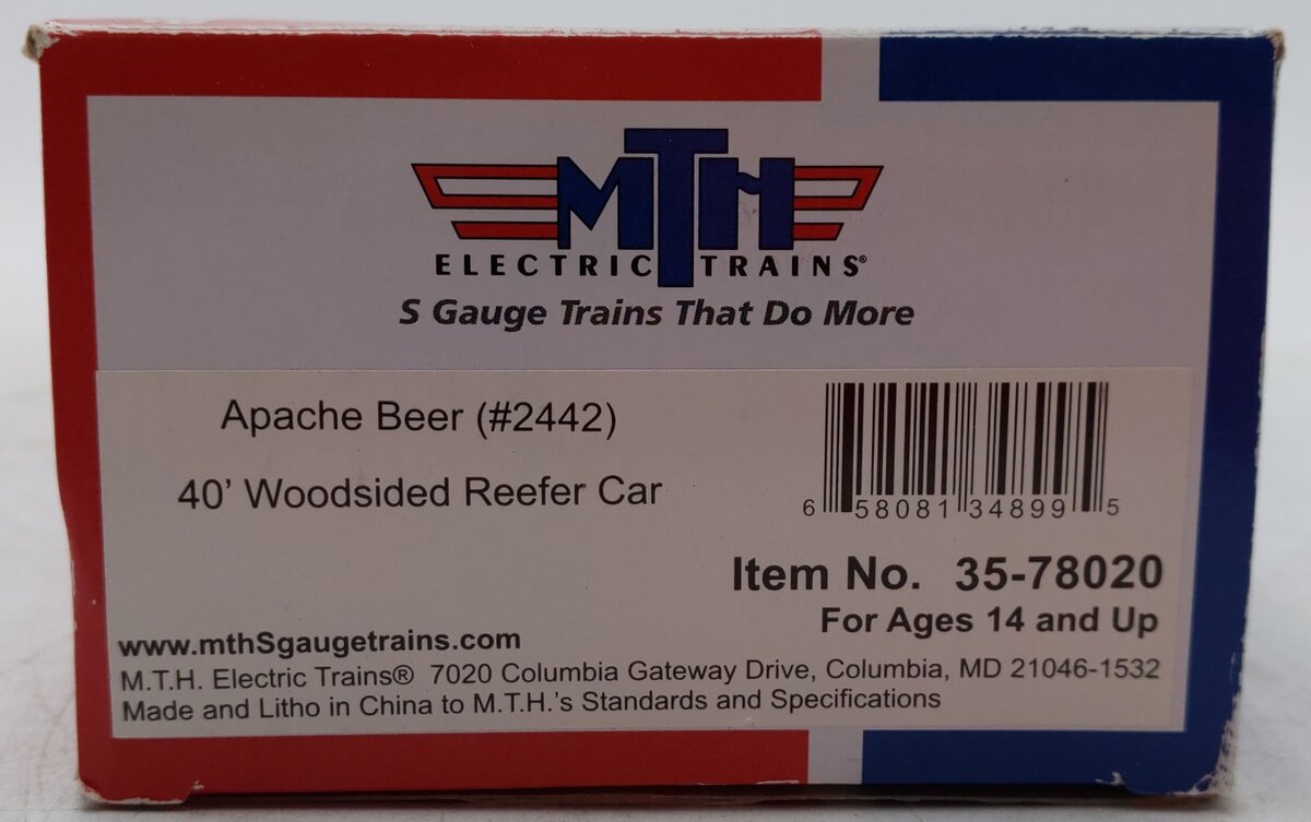 MTH 35-78020 S ABCX Apache Beer 40' Woodsided Reefer #2442 EX/Box