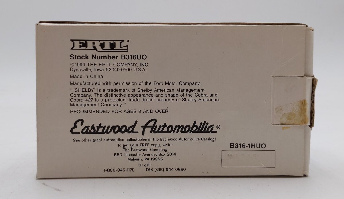 Ertl B316UO 1:43 Scale Eastwood Automobilia 1949 Ford Shelby Cobra & Trailer Car NIB