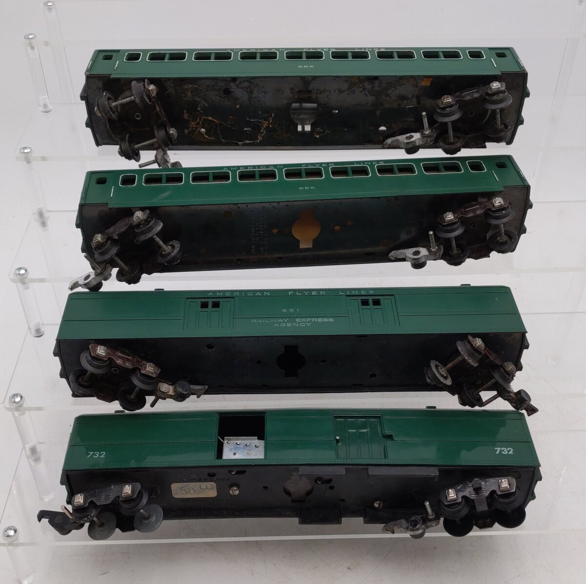 American Flyer Lines O Railway Express Agency Passenger Cars #651, 652, 732 VG