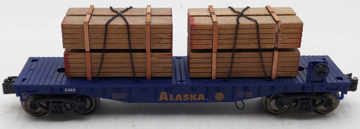 Menards 279-0840 O Gauge Alaska Flatcar W/ Lumber Load #2405 EX/Box