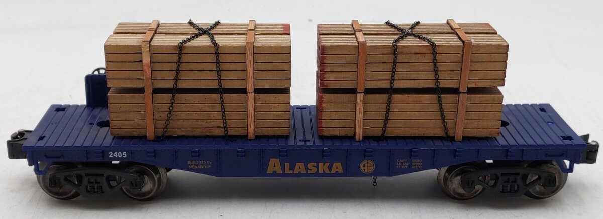 Menards 279-0840 O Gauge Alaska Flatcar W/ Lumber Load #2405 EX/Box