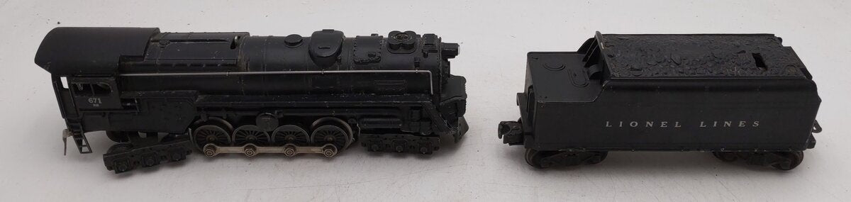 Lionel 671RR VIntage O Steam Loco 52 Version w/o Magnetraction w/ 671W Tender VG