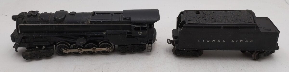Lionel 671RR VIntage O Steam Loco 52 Version w/o Magnetraction w/ 671W Tender VG