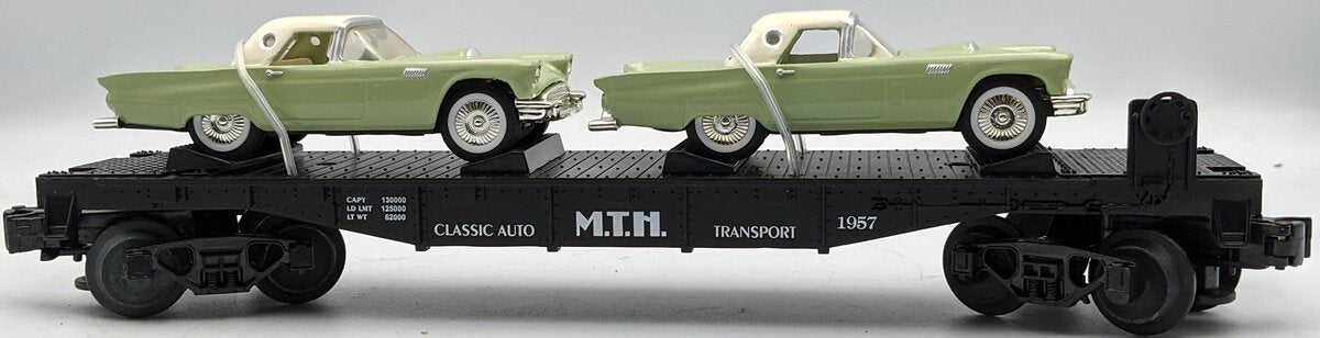 MTH 30-7613 O Gauge Auto Transport Flatcar with Two ThunderBirds LN/Box