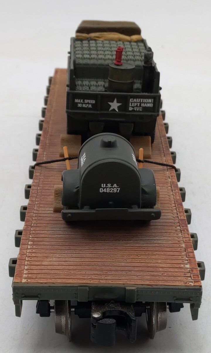 Menards 279-0864 O Gauge Military Long Flatcar w/Army Truck #5091 EX/Box