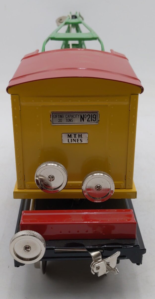 MTH 10-1081 Standard Gauge Yellow and Red Operating Crane Car #219 EX