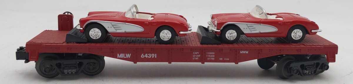 MTH 30-76875 O Milwaukee Road Flatcar w/ Chevy Corvettes #64391 EX
