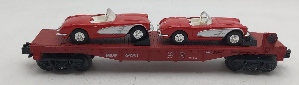 MTH 30-76875 O Milwaukee Road Flatcar w/ Chevy Corvettes #64391 EX