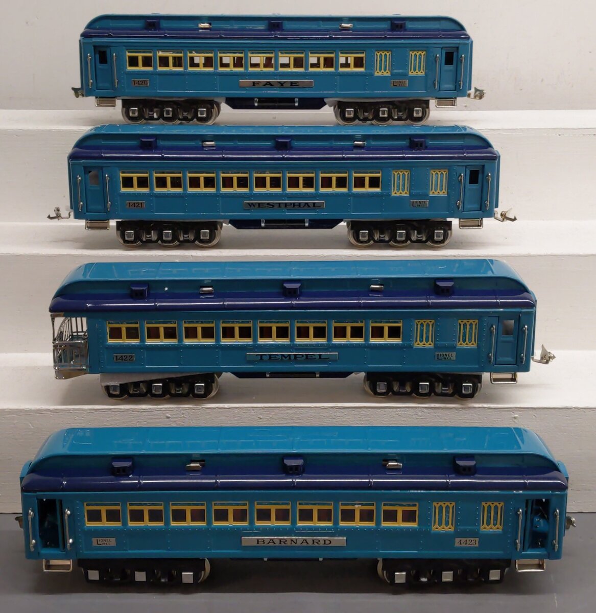 Lionel 6-13408 Std Gauge Blue Comet Passenger Set #1420, #1421, #1422, #4423 EX
