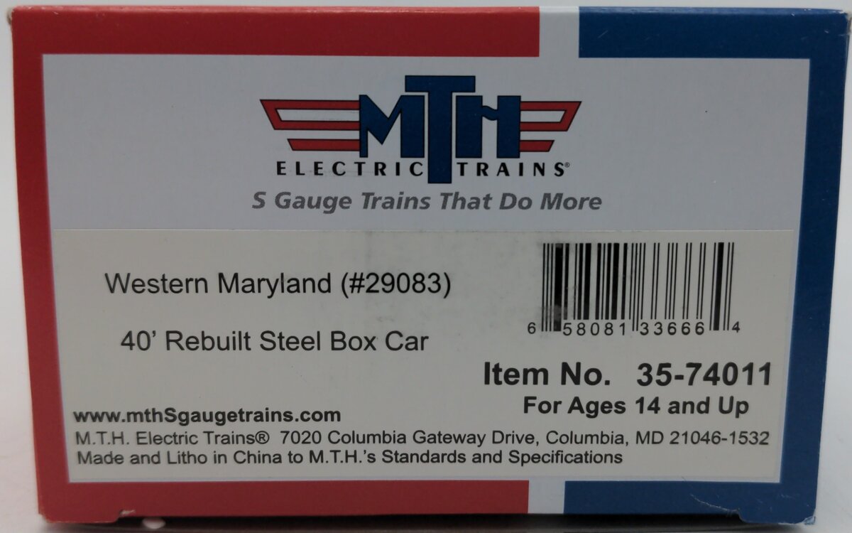 MTH 35-74011 Western Maryland 40' Boxcar #29083 VG/Box