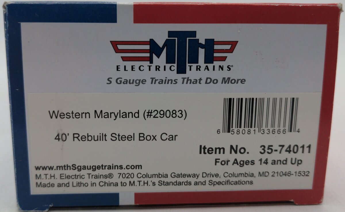 MTH 35-74011 Western Maryland 40' Boxcar #29083 EX/Box
